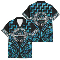 Aotearoa Ngati Kahungunu Personalised Family Matching Short Sleeve Bodycon Dress and Hawaiian Shirt Maori Iwi Poutama Puhoro Tattoo LT14 Dad's Shirt - Short Sleeve Turquoise - Polynesian Pride
