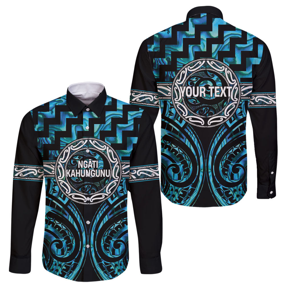 Aotearoa Ngati Kahungunu Personalised Family Matching Tank Maxi Dress and Hawaiian Shirt Maori Iwi Poutama Puhoro Tattoo LT14 Dad's Shirt - Long Sleeve Turquoise - Polynesian Pride