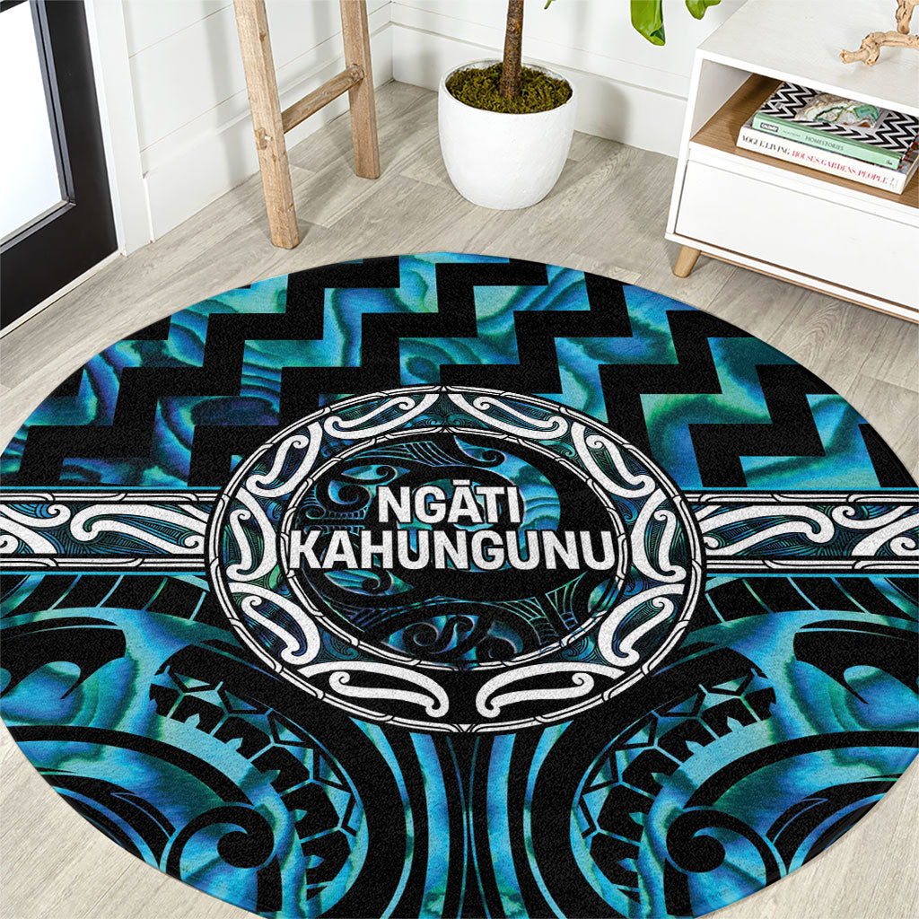 Aotearoa Ngati Kahungunu Round Carpet Maori Iwi Poutama Puhoro Tattoo LT14 Turquoise - Polynesian Pride