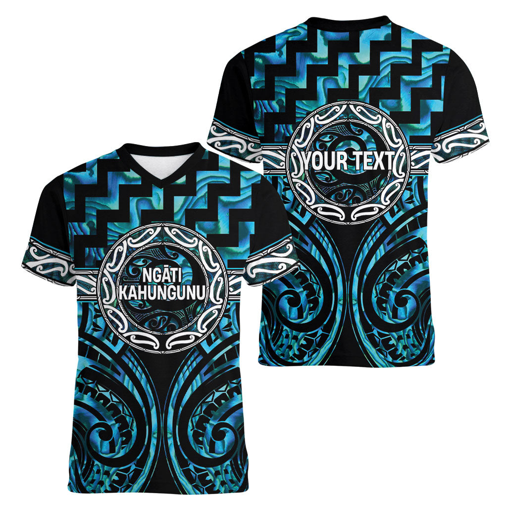 Aotearoa Ngati Kahungunu Personalised Women V-Neck T-Shirt Maori Iwi Poutama Puhoro Tattoo LT14 - Polynesian Pride