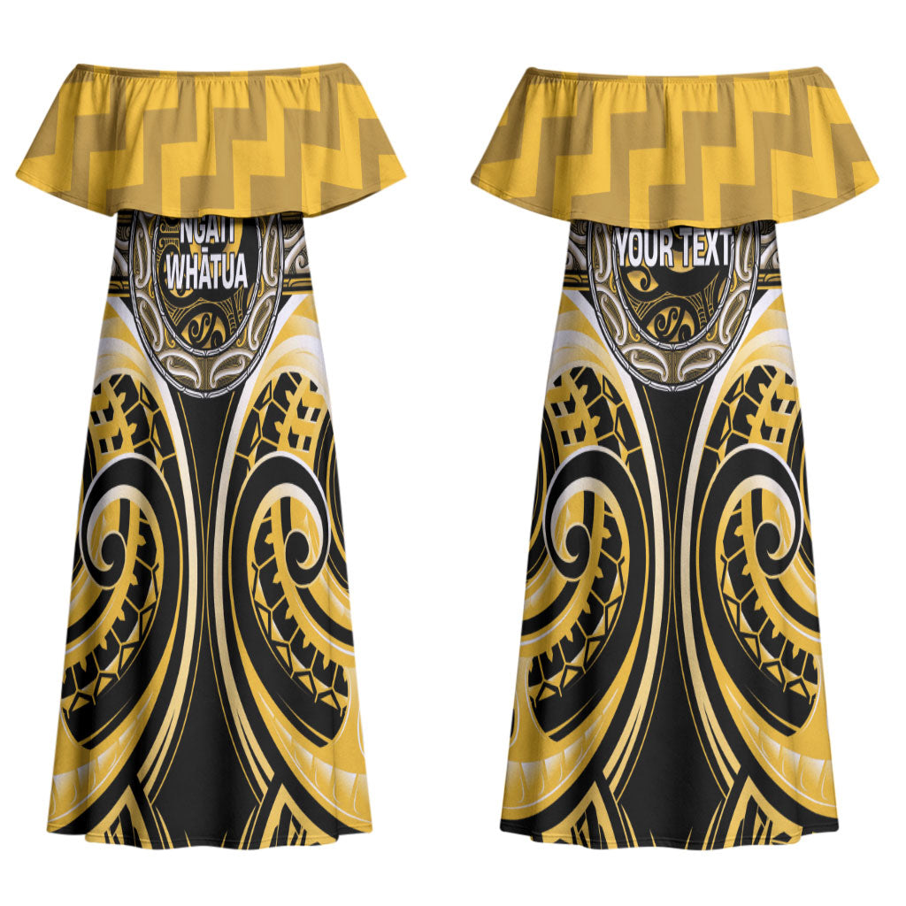 Aotearoa Ngati Whatua Personalised Couples Matching Off Shoulder Maxi Dress and Long Sleeve Button Shirt Maori Iwi Poutama Puhoro Tattoo LT14 - Polynesian Pride