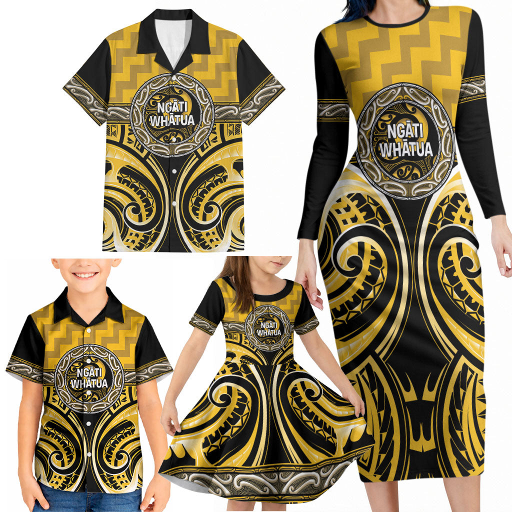 Aotearoa Ngati Whatua Personalised Family Matching Long Sleeve Bodycon Dress and Hawaiian Shirt Maori Iwi Poutama Puhoro Tattoo LT14 - Polynesian Pride