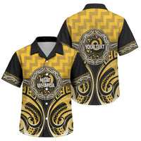 Aotearoa Ngati Whatua Personalised Family Matching Off The Shoulder Long Sleeve Dress and Hawaiian Shirt Maori Iwi Poutama Puhoro Tattoo LT14 Son's Shirt Yellow - Polynesian Pride