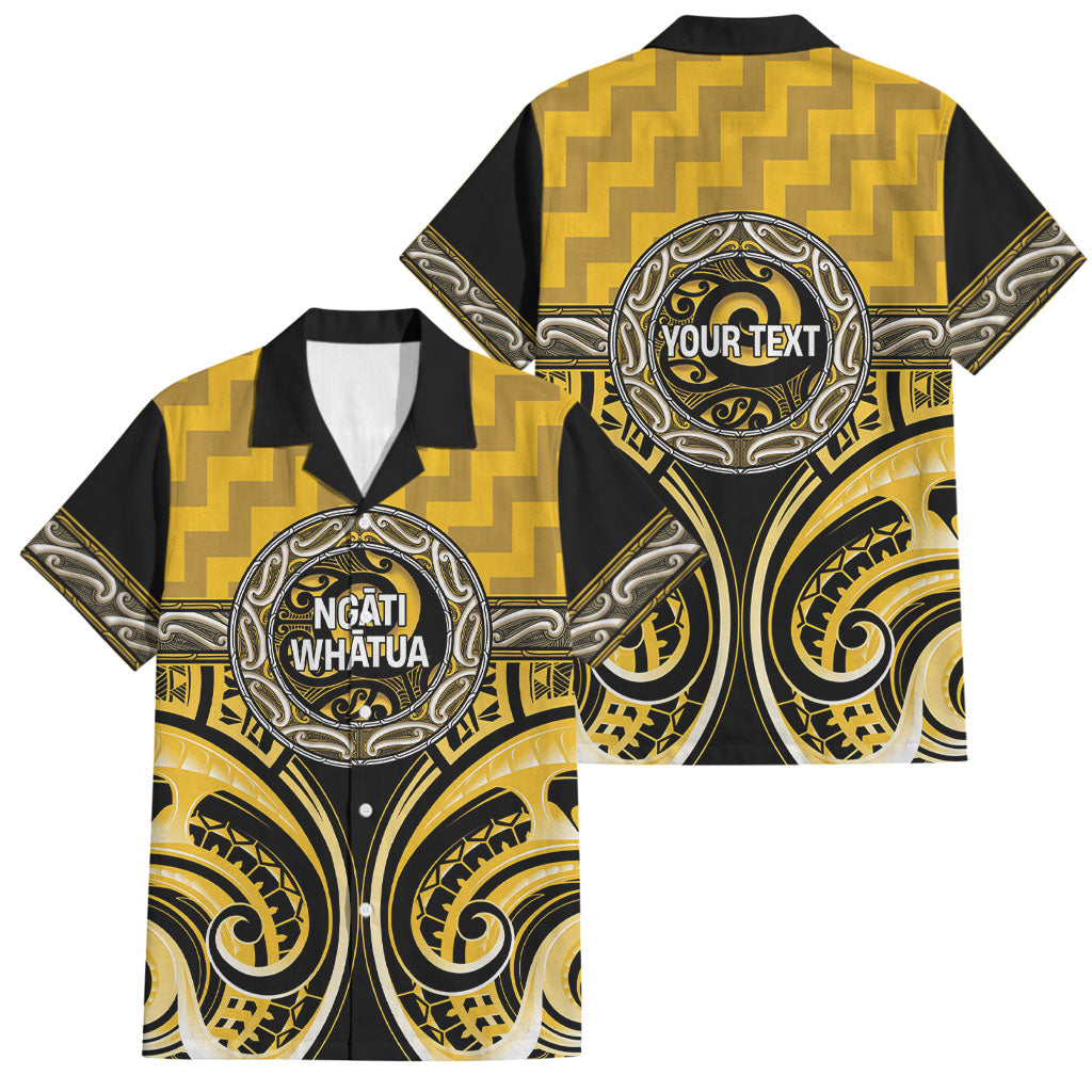 Aotearoa Ngati Whatua Personalised Family Matching Puletasi and Hawaiian Shirt Maori Iwi Poutama Puhoro Tattoo LT14 Dad's Shirt - Short Sleeve Yellow - Polynesian Pride