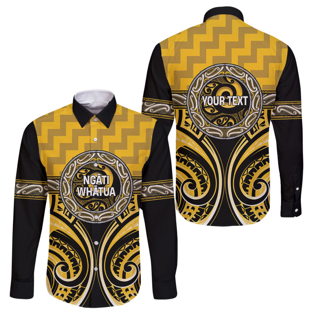 Aotearoa Ngati Whatua Personalised Family Matching Puletasi and Hawaiian Shirt Maori Iwi Poutama Puhoro Tattoo LT14 Dad's Shirt - Long Sleeve Yellow - Polynesian Pride