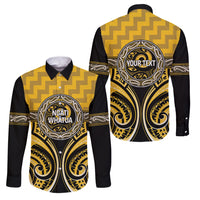 Aotearoa Ngati Whatua Personalised Family Matching Puletasi and Hawaiian Shirt Maori Iwi Poutama Puhoro Tattoo LT14 Dad's Shirt - Long Sleeve Yellow - Polynesian Pride