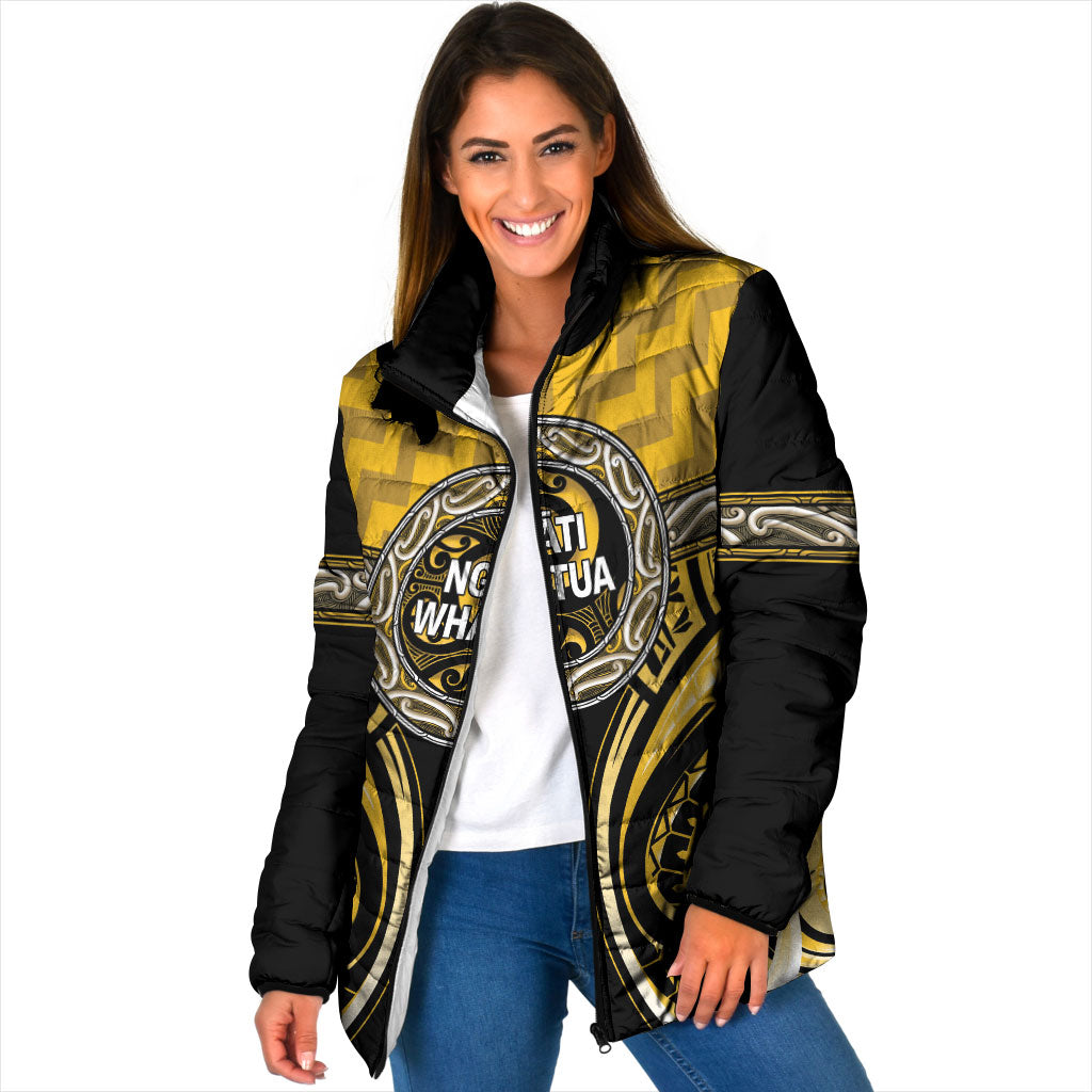 Aotearoa Ngati Whatua Personalised Padded Jacket Maori Iwi Poutama Puhoro Tattoo LT14 Women Yellow - Polynesian Pride