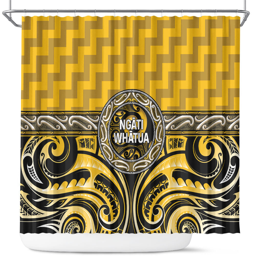 Aotearoa Ngati Whatua Shower Curtain Maori Iwi Poutama Puhoro Tattoo LT14 Yellow - Polynesian Pride