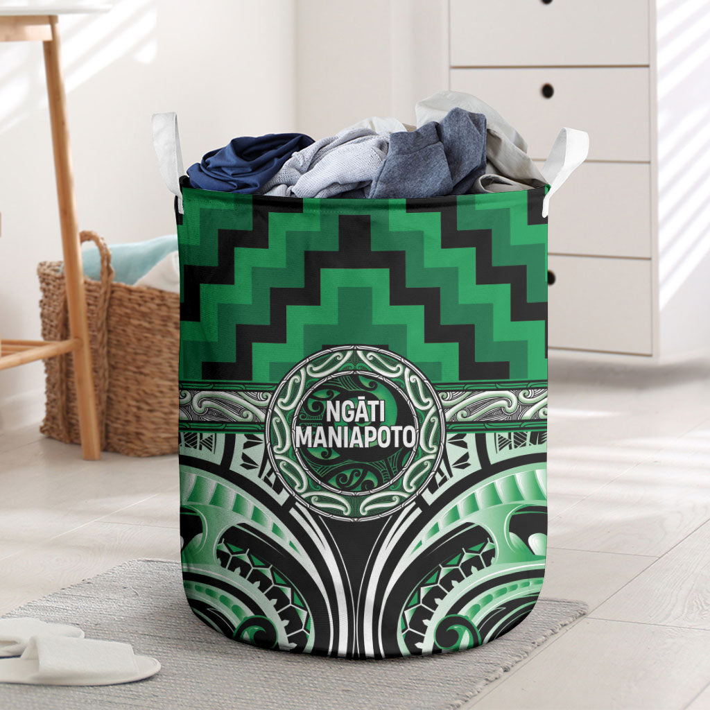 Aotearoa Ngati Maniapoto Laundry Basket Maori Iwi Poutama Puhoro Tattoo LT14 Green - Polynesian Pride
