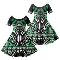 Aotearoa Ngati Maniapoto Personalised Family Matching Mermaid Dress and Hawaiian Shirt Maori Iwi Poutama Puhoro Tattoo LT14 Daughter's Dress Green - Polynesian Pride