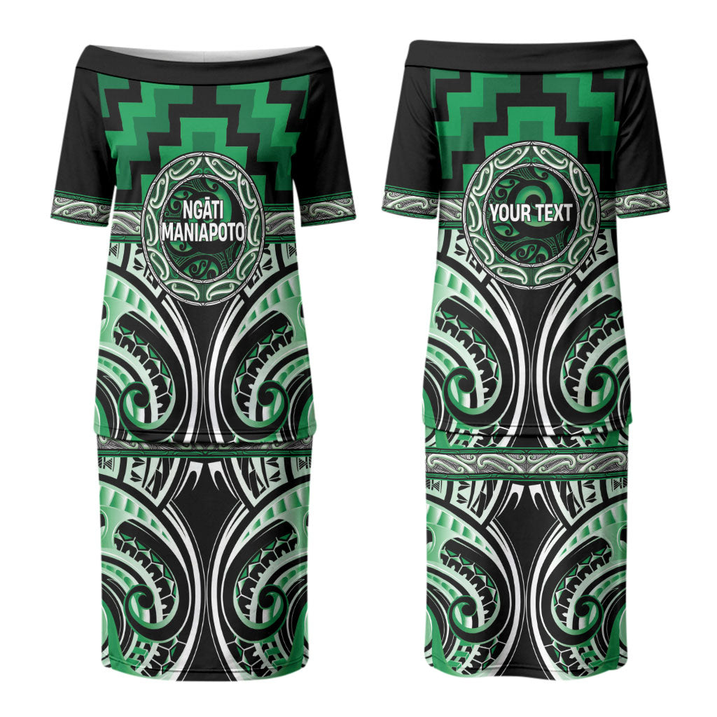 Aotearoa Ngati Maniapoto Personalised Family Matching Puletasi and Hawaiian Shirt Maori Iwi Poutama Puhoro Tattoo LT14 Mom's Dress Green - Polynesian Pride