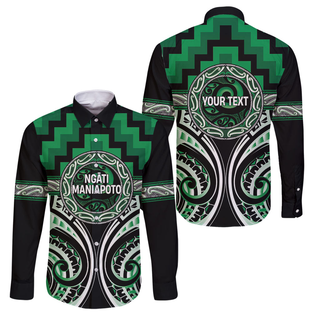 Aotearoa Ngati Maniapoto Personalised Family Matching Tank Maxi Dress and Hawaiian Shirt Maori Iwi Poutama Puhoro Tattoo LT14 Dad's Shirt - Long Sleeve Green - Polynesian Pride