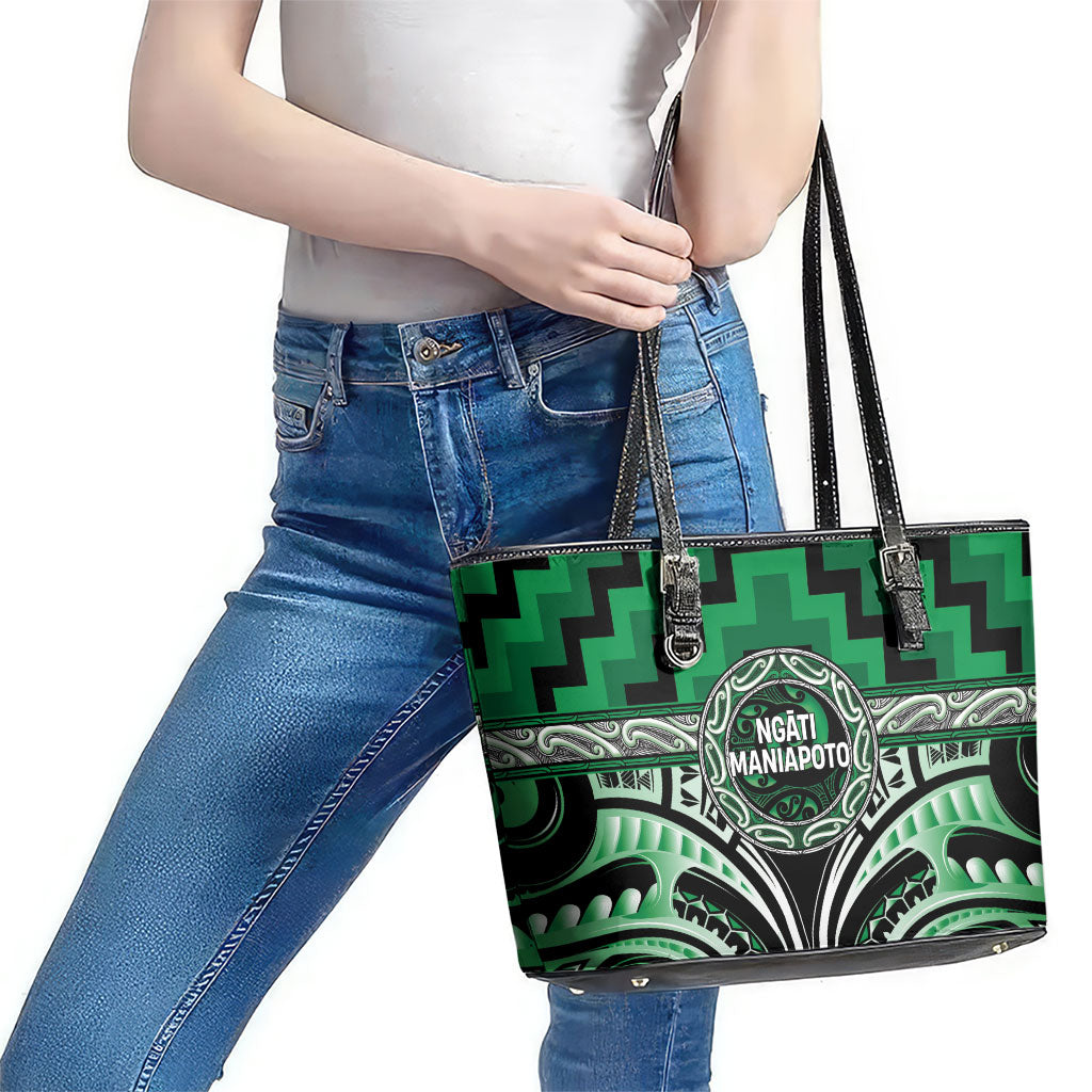 Aotearoa Ngati Maniapoto Leather Tote Bag Maori Iwi Poutama Puhoro Tattoo LT14 - Polynesian Pride