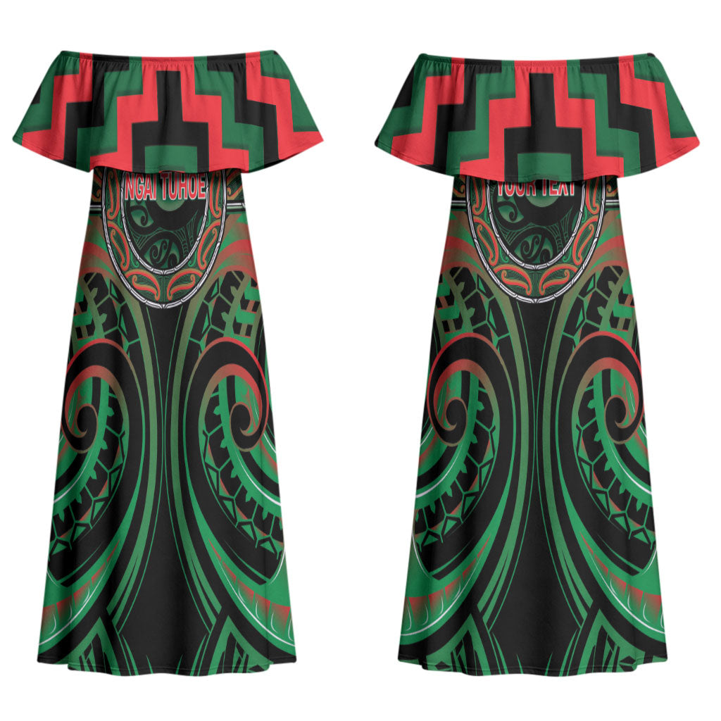 Aotearoa Ngai Tuhoe Personalised Couples Matching Off Shoulder Maxi Dress and Long Sleeve Button Shirt Maori Iwi Poutama Puhoro Tattoo LT14 - Polynesian Pride