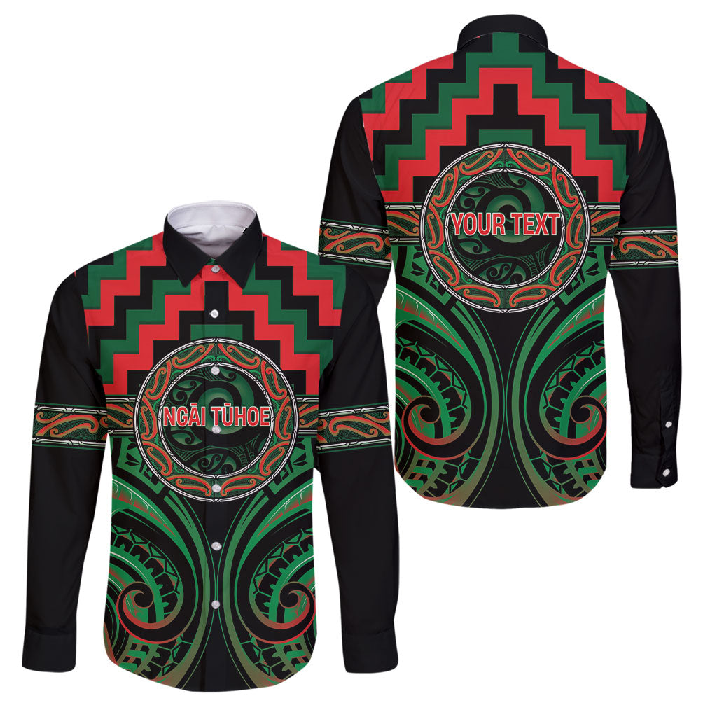 Aotearoa Ngai Tuhoe Personalised Family Matching Puletasi and Hawaiian Shirt Maori Iwi Poutama Puhoro Tattoo LT14 Dad's Shirt - Long Sleeve Green - Polynesian Pride