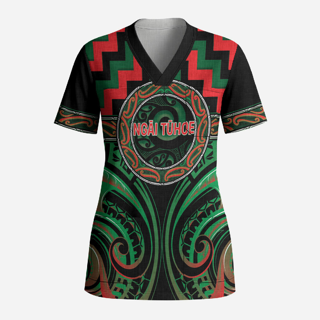 Aotearoa Ngai Tuhoe Personalised Scrub Top Maori Iwi Poutama Puhoro Tattoo LT14 Adult Green - Polynesian Pride