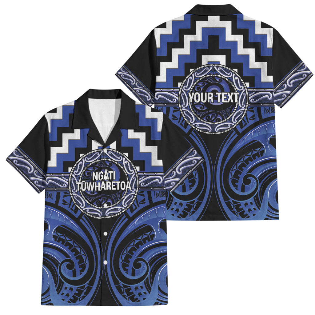 Aotearoa Ngati Tuwharetoa Personalised Family Matching Short Sleeve Bodycon Dress and Hawaiian Shirt Maori Iwi Poutama Puhoro Tattoo LT14 Dad's Shirt - Short Sleeve Blue - Polynesian Pride