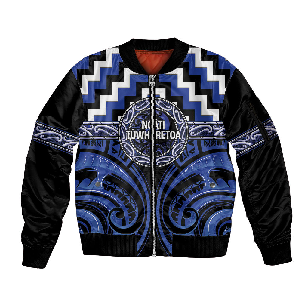 Aotearoa Ngati Tuwharetoa Personalised Sleeve Zip Bomber Jacket Maori Iwi Poutama Puhoro Tattoo LT14 Unisex Blue - Polynesian Pride