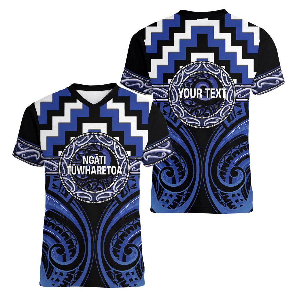 Aotearoa Ngati Tuwharetoa Personalised Women V-Neck T-Shirt Maori Iwi Poutama Puhoro Tattoo LT14 - Polynesian Pride