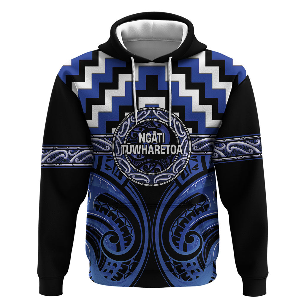 Aotearoa Ngati Tuwharetoa Personalised Zip Hoodie Maori Iwi Poutama Puhoro Tattoo LT14 Pullover Hoodie Blue - Polynesian Pride
