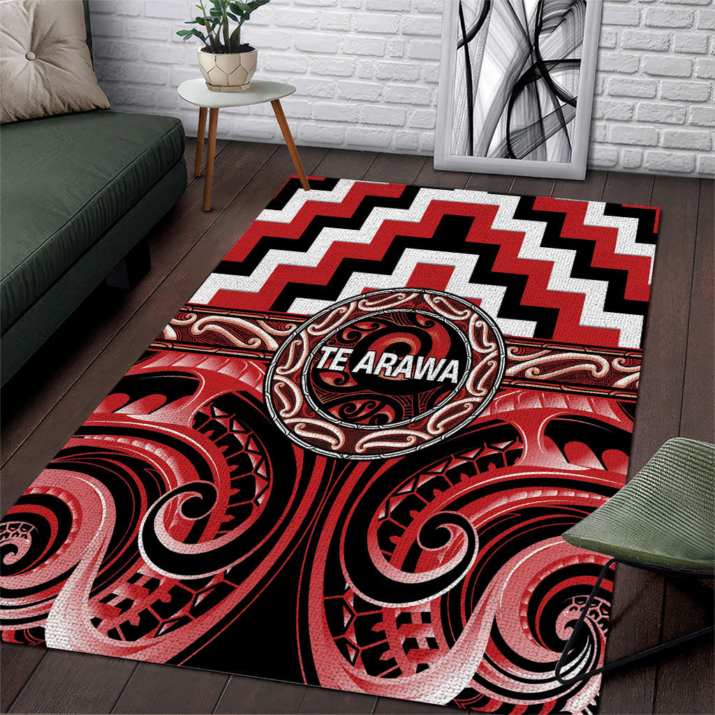 Aotearoa Te Arawa Area Rug Maori Iwi Poutama Puhoro Tattoo LT14 Red - Polynesian Pride