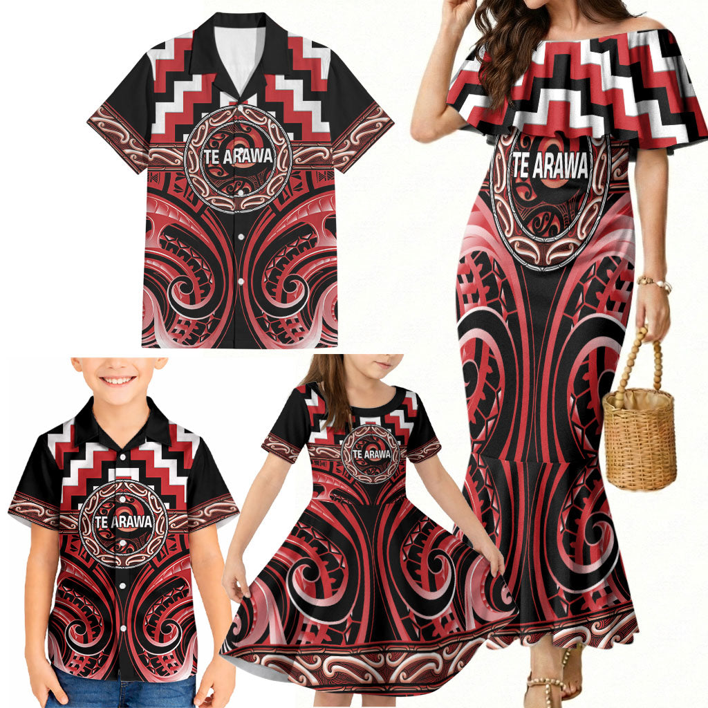Aotearoa Te Arawa Personalised Family Matching Mermaid Dress and Hawaiian Shirt Maori Iwi Poutama Puhoro Tattoo LT14 - Polynesian Pride
