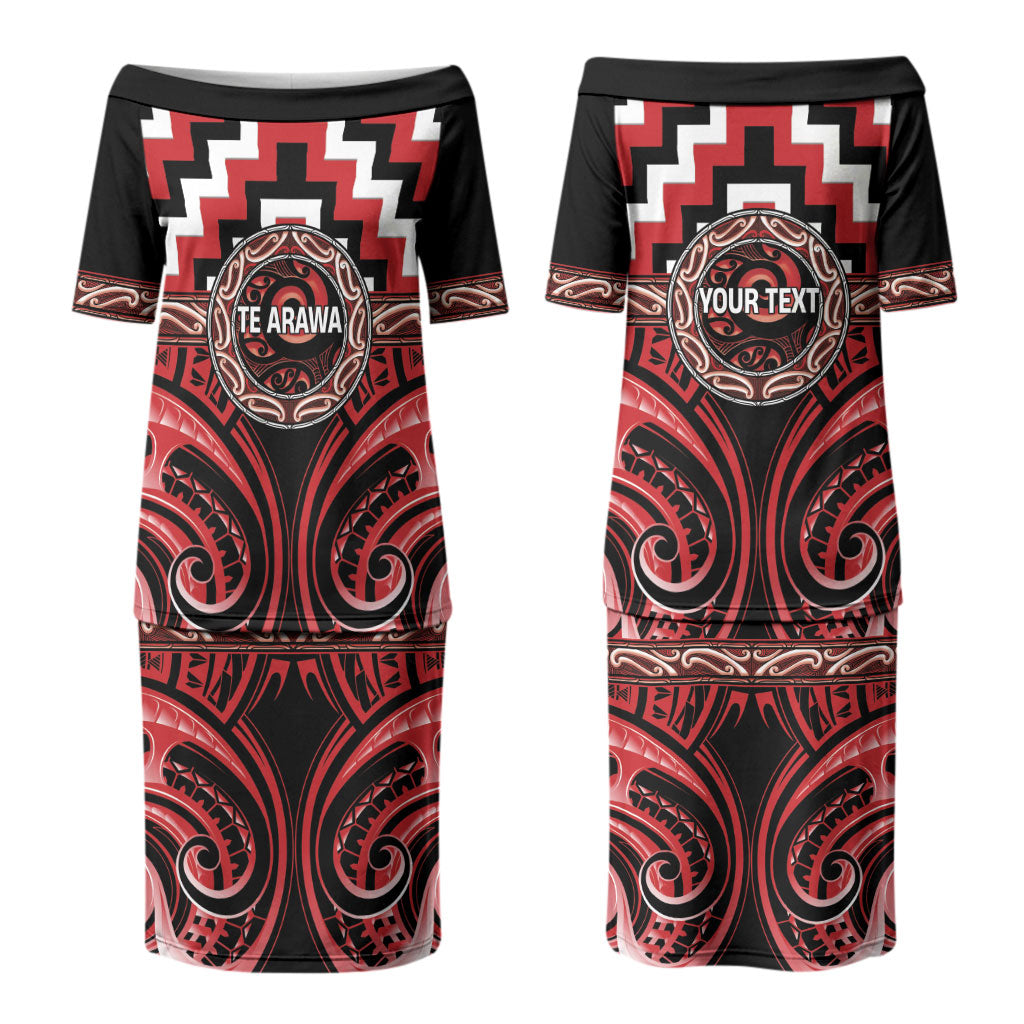 Aotearoa Te Arawa Personalised Family Matching Puletasi and Hawaiian Shirt Maori Iwi Poutama Puhoro Tattoo LT14 Mom's Dress Red - Polynesian Pride