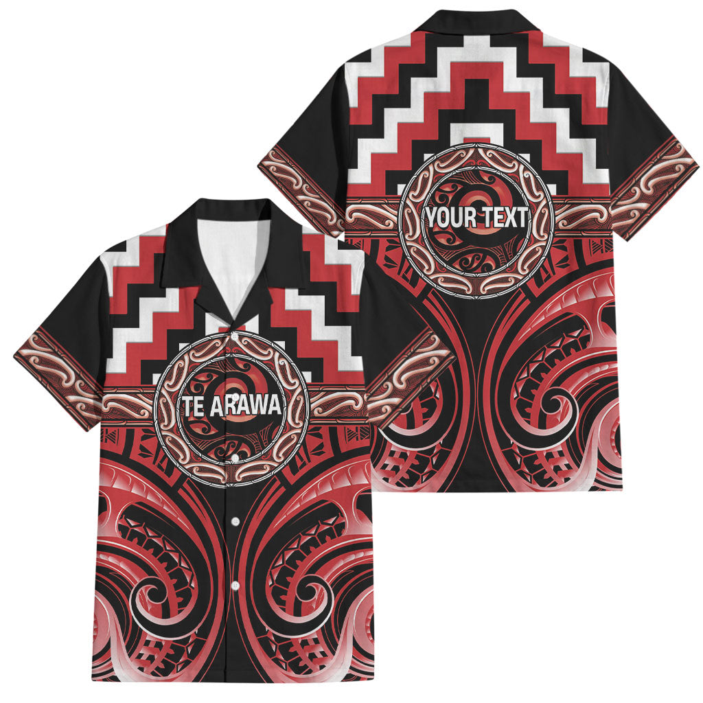 Aotearoa Te Arawa Personalised Family Matching Short Sleeve Bodycon Dress and Hawaiian Shirt Maori Iwi Poutama Puhoro Tattoo LT14 Dad's Shirt - Short Sleeve Red - Polynesian Pride