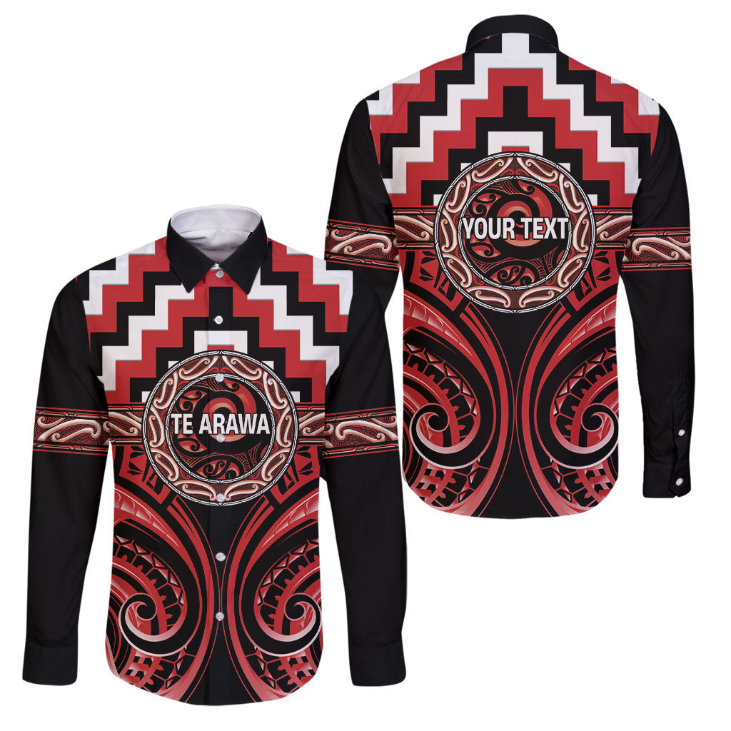 Aotearoa Te Arawa Personalised Family Matching Short Sleeve Bodycon Dress and Hawaiian Shirt Maori Iwi Poutama Puhoro Tattoo LT14 Dad's Shirt - Long Sleeve Red - Polynesian Pride
