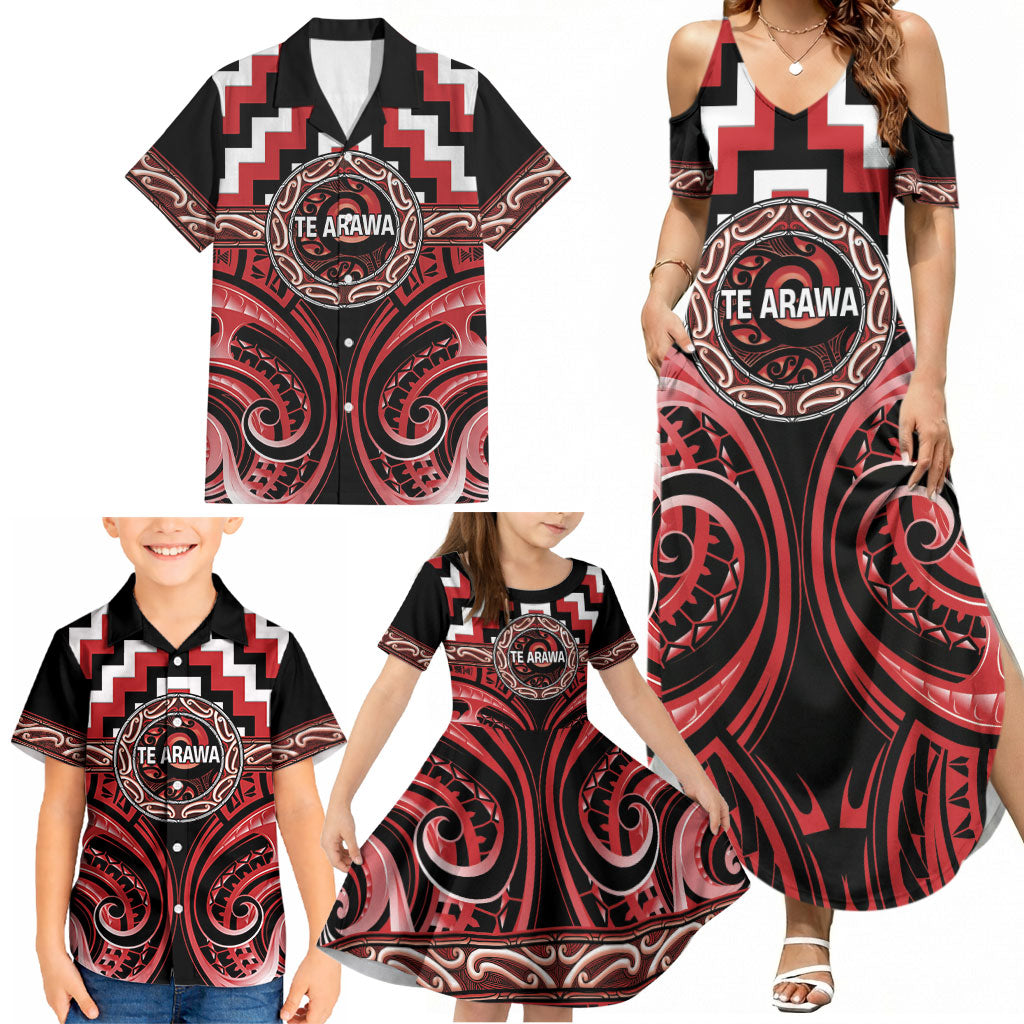 Aotearoa Te Arawa Personalised Family Matching Summer Maxi Dress and Hawaiian Shirt Maori Iwi Poutama Puhoro Tattoo LT14 - Polynesian Pride