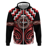 Aotearoa Te Arawa Personalised Hoodie Maori Iwi Poutama Puhoro Tattoo LT14 Zip Hoodie Red - Polynesian Pride
