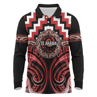Aotearoa Te Arawa Personalised Long Sleeve Polo Shirt Maori Iwi Poutama Puhoro Tattoo LT14 Red - Polynesian Pride