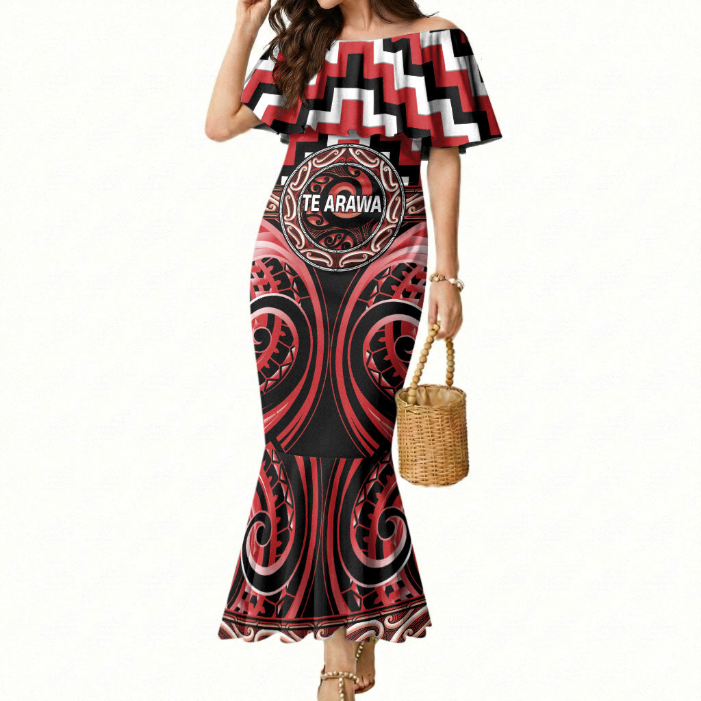 Aotearoa Te Arawa Personalised Mermaid Dress Maori Iwi Poutama Puhoro Tattoo LT14 Women Red - Polynesian Pride