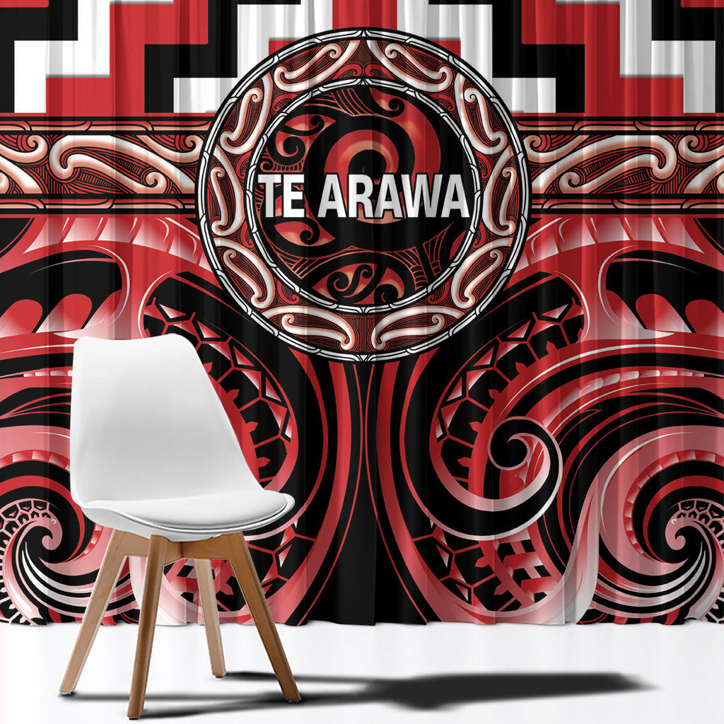 Aotearoa Te Arawa Window Curtain Maori Iwi Poutama Puhoro Tattoo LT14 - Polynesian Pride