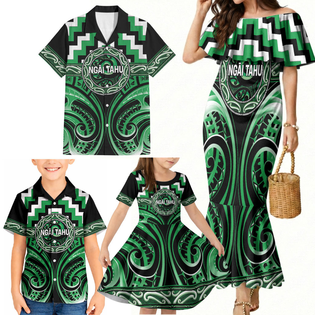 Aotearoa Ngai Tahu Personalised Family Matching Mermaid Dress and Hawaiian Shirt Maori Iwi Poutama Puhoro Tattoo LT14 - Polynesian Pride