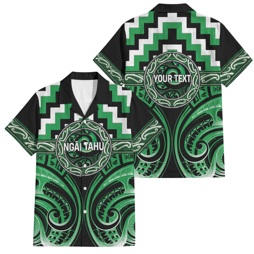 Aotearoa Ngai Tahu Personalised Family Matching Off The Shoulder Long Sleeve Dress and Hawaiian Shirt Maori Iwi Poutama Puhoro Tattoo LT14 Dad's Shirt - Short Sleeve Green - Polynesian Pride