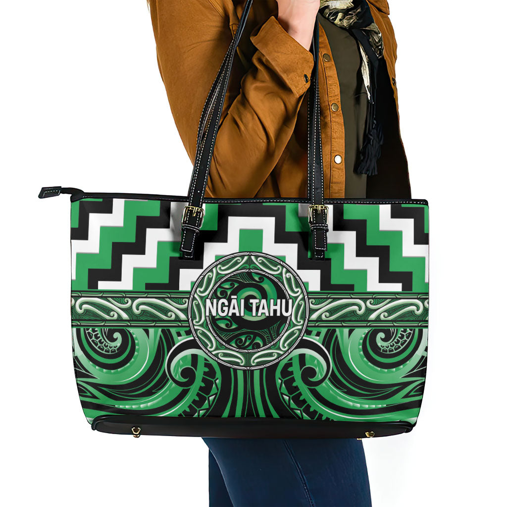 Aotearoa Ngai Tahu Leather Tote Bag Maori Iwi Poutama Puhoro Tattoo LT14 - Polynesian Pride
