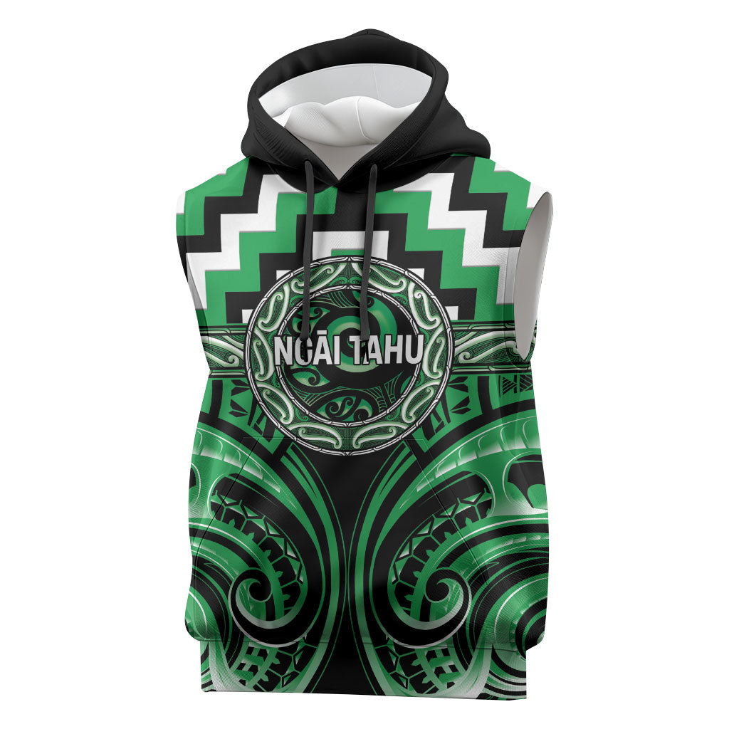 Aotearoa Ngai Tahu Personalised Sleeveless Hoodie Maori Iwi Poutama Puhoro Tattoo LT14 Green - Polynesian Pride