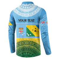 Personalised Malampa Fiji Day Button Sweatshirt 10 October Fijian Tapa Flag Style