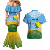 Personalised Malampa Fiji Day Couples Matching Mermaid Dress and Hawaiian Shirt 10 October Fijian Tapa Flag Style LT14 - Polynesian Pride