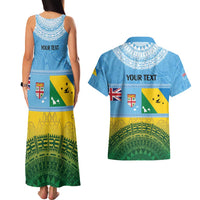 Personalised Malampa Fiji Day Couples Matching Tank Maxi Dress and Hawaiian Shirt 10 October Fijian Tapa Flag Style LT14 - Polynesian Pride