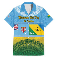 Personalised Malampa Fiji Day Family Matching Mermaid Dress and Hawaiian Shirt 10 October Fijian Tapa Flag Style LT14 Dad's Shirt - Short Sleeve Blue - Polynesian Pride
