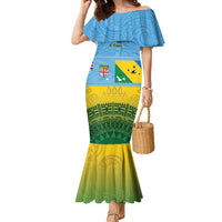 Personalised Malampa Fiji Day Family Matching Mermaid Dress and Hawaiian Shirt 10 October Fijian Tapa Flag Style LT14 Mom's Dress Blue - Polynesian Pride