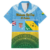 Personalised Malampa Fiji Day Family Matching Off The Shoulder Long Sleeve Dress and Hawaiian Shirt 10 October Fijian Tapa Flag Style LT14 Dad's Shirt - Short Sleeve Blue - Polynesian Pride