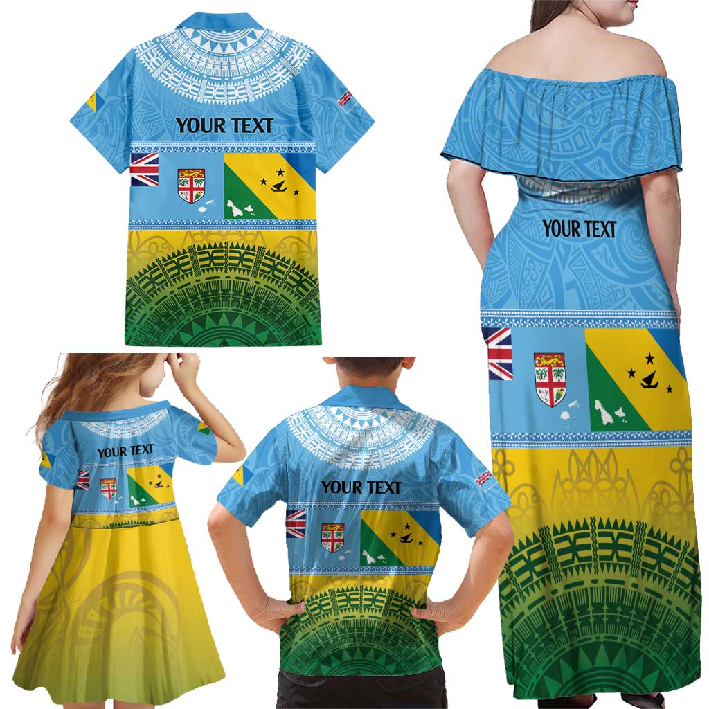 Personalised Malampa Fiji Day Family Matching Off Shoulder Maxi Dress and Hawaiian Shirt 10 October Fijian Tapa Flag Style LT14 - Polynesian Pride