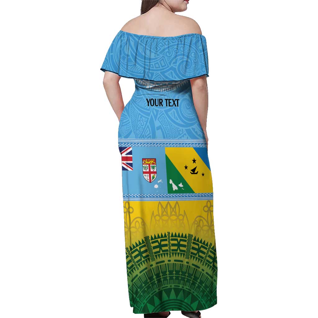 Personalised Malampa Fiji Day Family Matching Off Shoulder Maxi Dress and Hawaiian Shirt 10 October Fijian Tapa Flag Style LT14 - Polynesian Pride