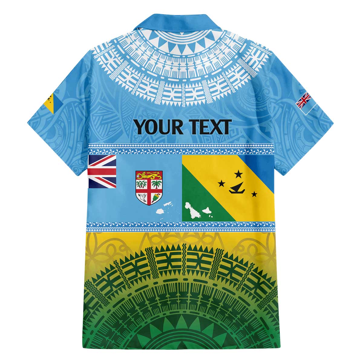 Personalised Malampa Fiji Day Family Matching Off Shoulder Short Dress and Hawaiian Shirt 10 October Fijian Tapa Flag Style LT14 - Polynesian Pride