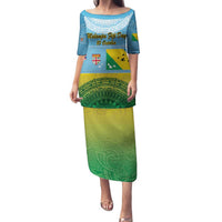 Personalised Malampa Fiji Day Family Matching Puletasi and Hawaiian Shirt 10 October Fijian Tapa Flag Style LT14 Mom's Dress Blue - Polynesian Pride