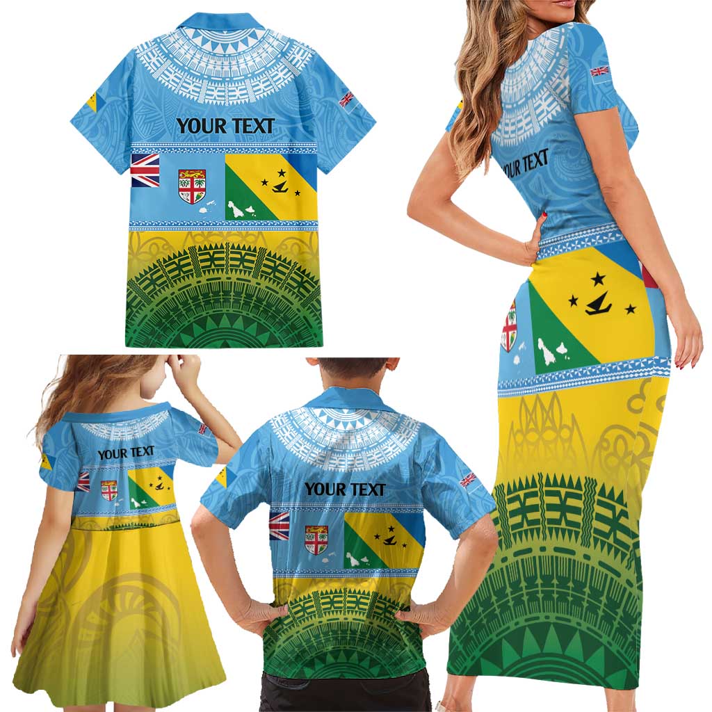Personalised Malampa Fiji Day Family Matching Short Sleeve Bodycon Dress and Hawaiian Shirt 10 October Fijian Tapa Flag Style LT14 - Polynesian Pride
