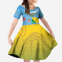 Personalised Malampa Fiji Day Family Matching Summer Maxi Dress and Hawaiian Shirt 10 October Fijian Tapa Flag Style LT14 Daughter's Dress Blue - Polynesian Pride